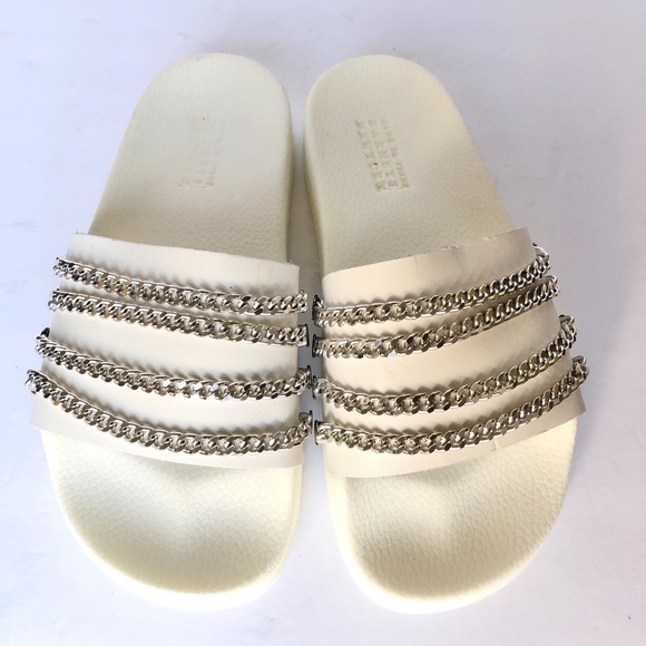 Barney's NY Women's White Chain Leather Slides NEW - Picture 3 of 8